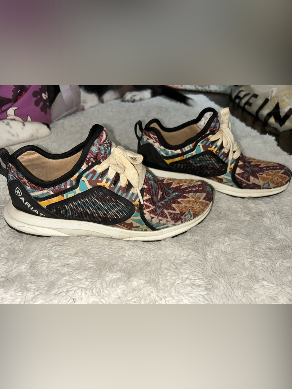 Ariat Multicolor Aztec Pattern Lace-Up Sneakers - Teal, Maroon, Tan